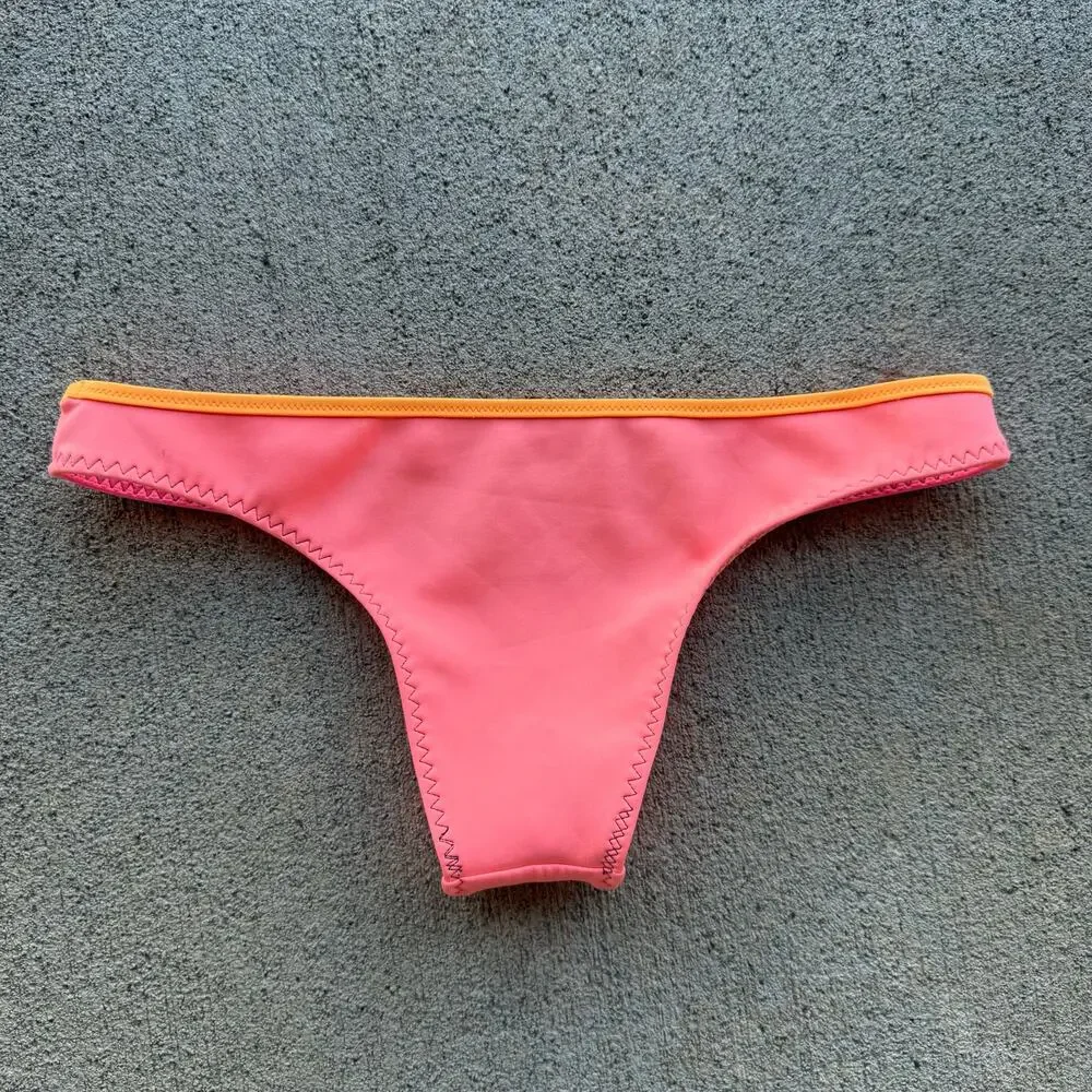 Victoria's Secret The Itsy Bikini Bottom Coral Pink Orange Colorblock SMALL